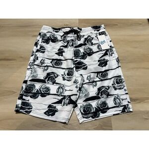 NWT Drill Fresh‎ Prints Of Bel-Air Shorts Black And Grey Roses Size Large